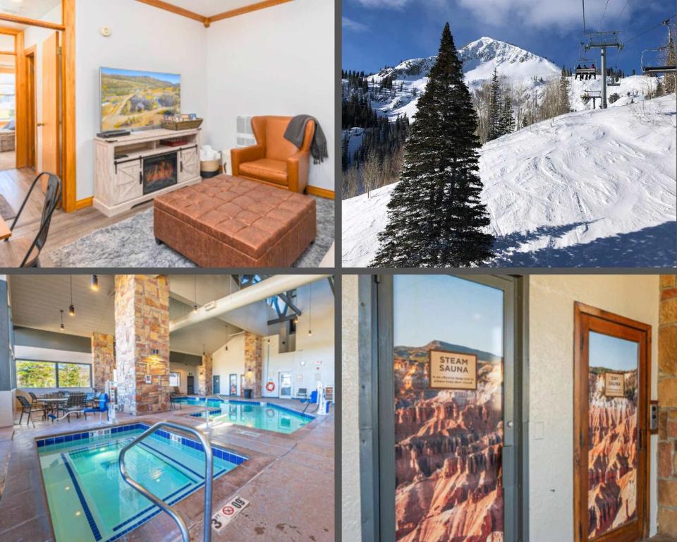 a collage of pictures of a home with a swimming pool at Newly Updated Cozy Escape Close to Ski Lifts in Brian Head