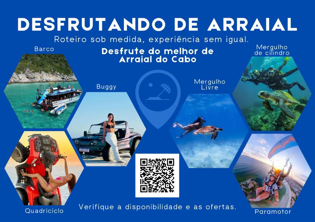 a flyer for a trip to the island of antigua and barbuda with at Desfrutando de Arraial Apartamento in Arraial do Cabo