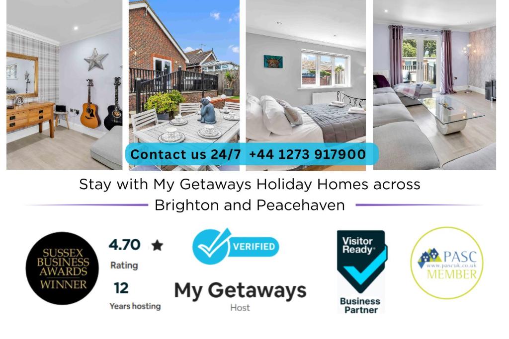 a collage of four pictures of a house at Sea Downs House with Free Parking By My Getaways in Peacehaven