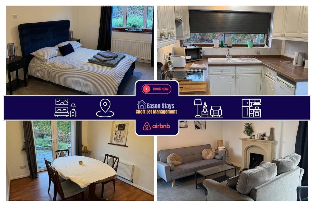a collage of pictures of a kitchen and a living room at Four BDR House By Eason Stays Short Lets & Serviced Accommodation Rugby With Free Parking in Hillmorton