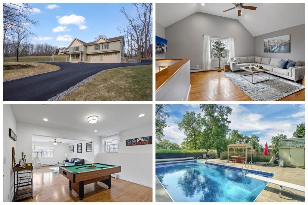 a collage of pictures of homes with a pool at Modern Country Retreat near Legoland w Backyard in Chester