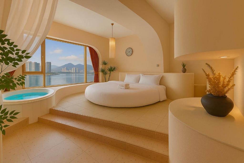 Ένα ή περισσότερα κρεβάτια σε δωμάτιο στο Chongqing City Center River View B&B