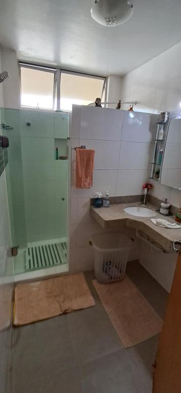 a bathroom with a shower and a sink at Ed Pedro Carneiro in Belém