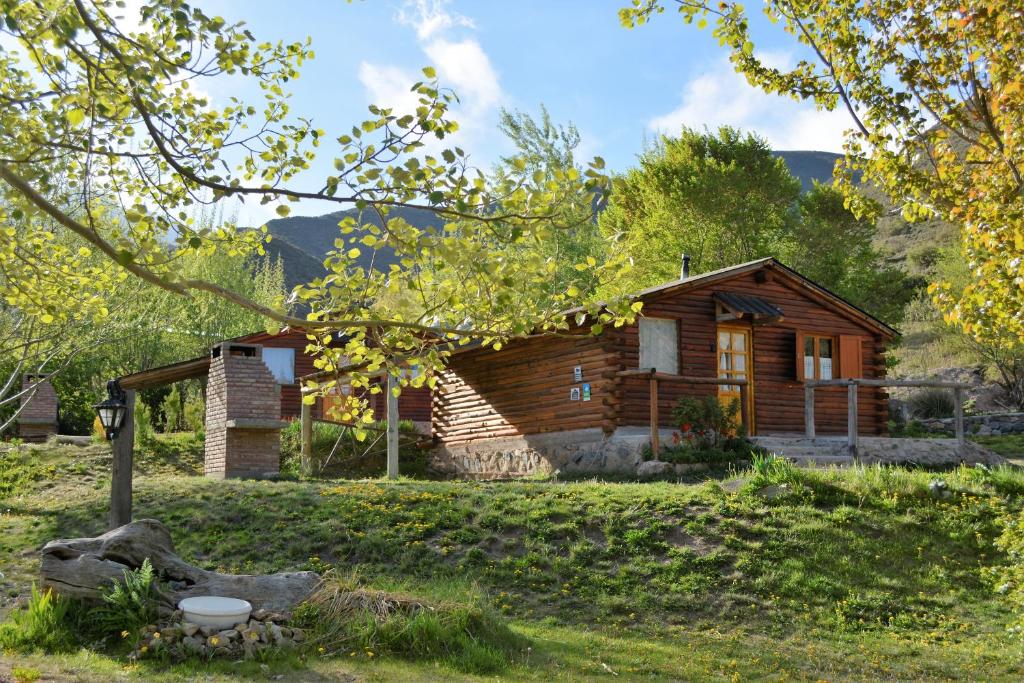 a log cabin in the middle of a yard at Kpriccio Cabanas in Potrerillos