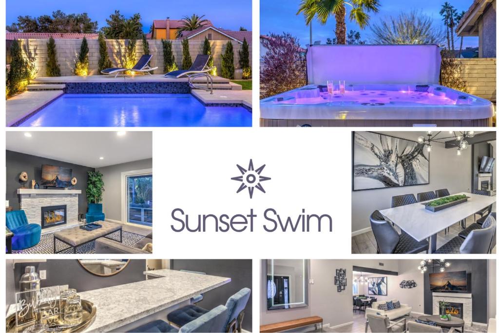 un collage de photos d'une maison avec une piscine dans l'établissement Sunset Swim, Luxury Vegas Villa with Pool, Hot Tub, à Las Vegas