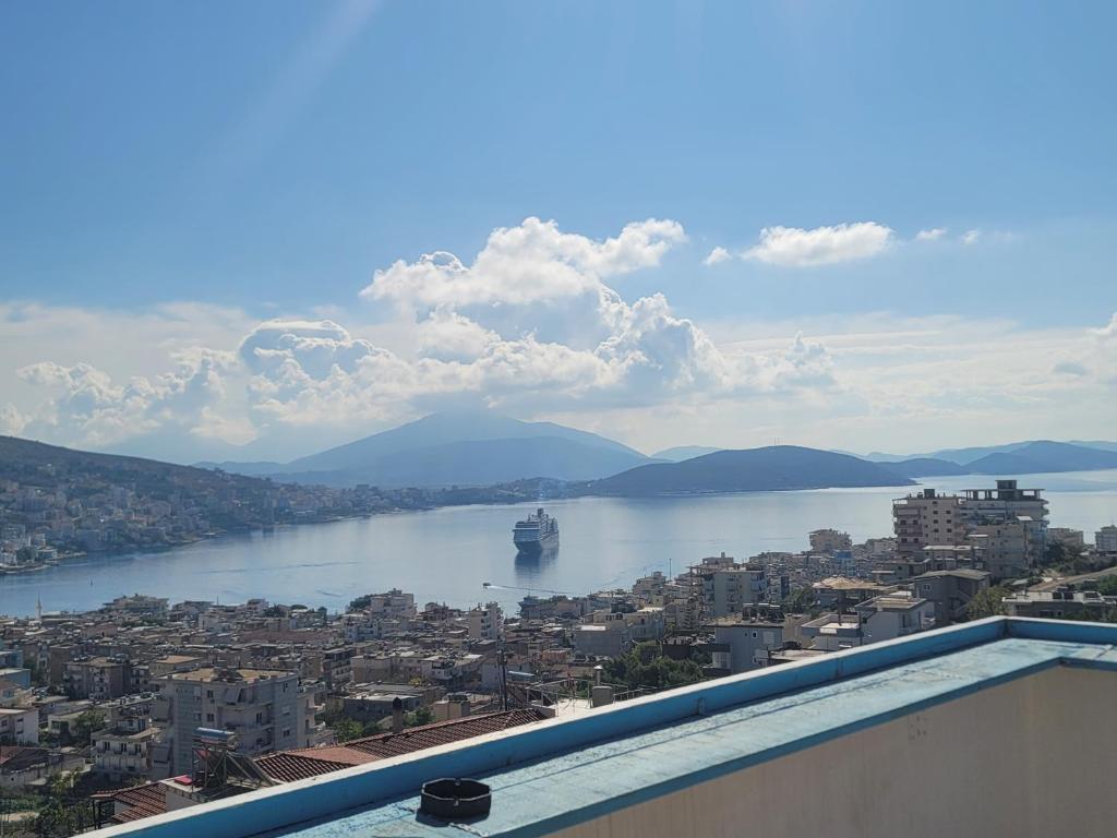 a view of a river with a ship in the water at Villa Baka Studio Apartments in Sarandë