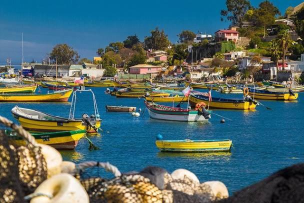 Casa grande Tongoy 6 personas frente playa Socos في تونغوي: تجمع القوارب في الماء