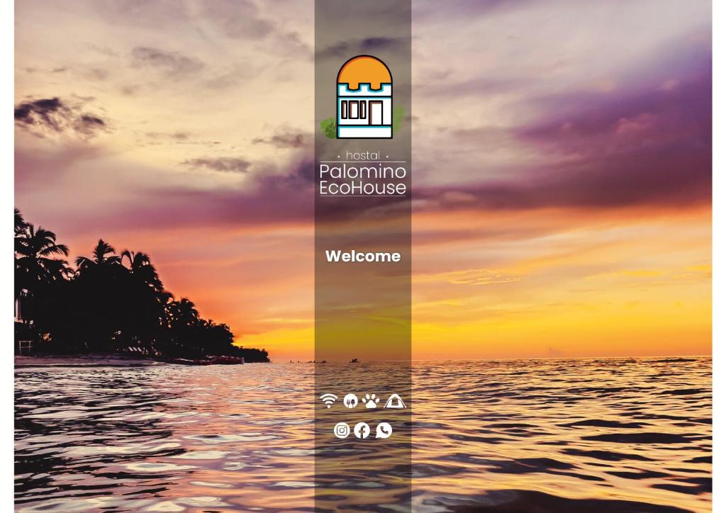 a picture of the sun setting over the water with the text ful ful ful ful at Hostal Palomino EcoHouse & Camping in Palomino