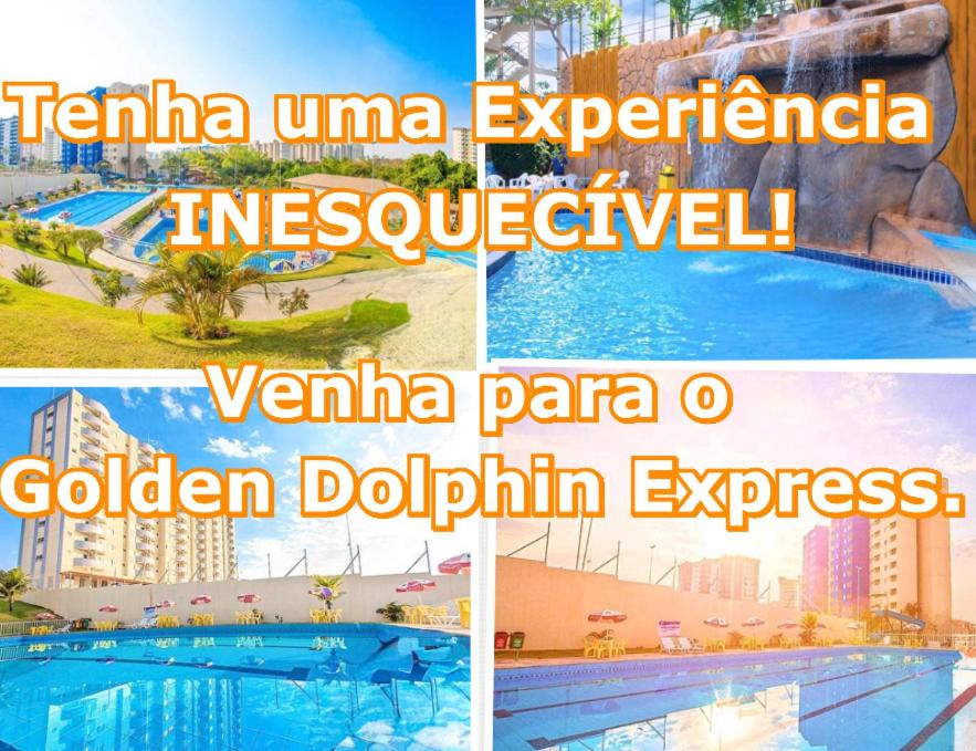 a collage of photos of a hotel and a water park at No GOLDEN DOLPHIN EXPRESS VOCÊ IRÁ TER MOMENTOS ESPETACULARES! in Caldas Novas