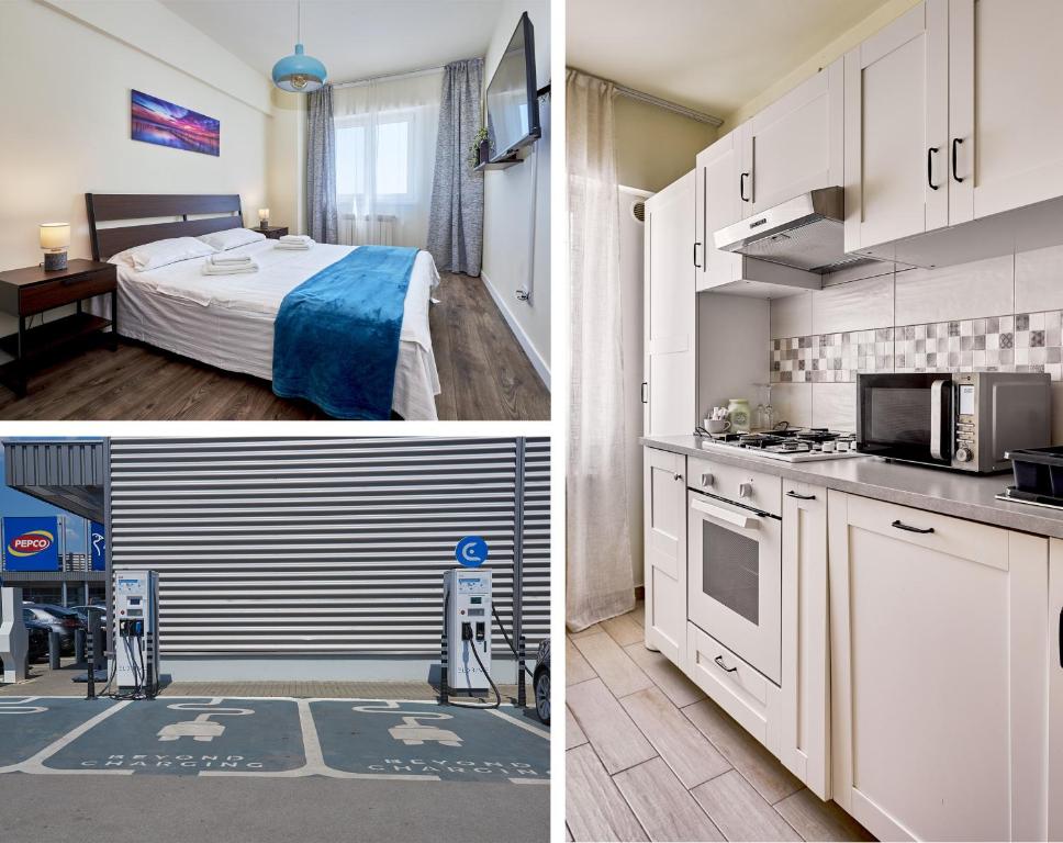 Nhà bếp/bếp nhỏ tại Konstanzer 103 - 2 camere, bucatarie, baie, parcare pazita, TV, Wi-Fi, utilat complet