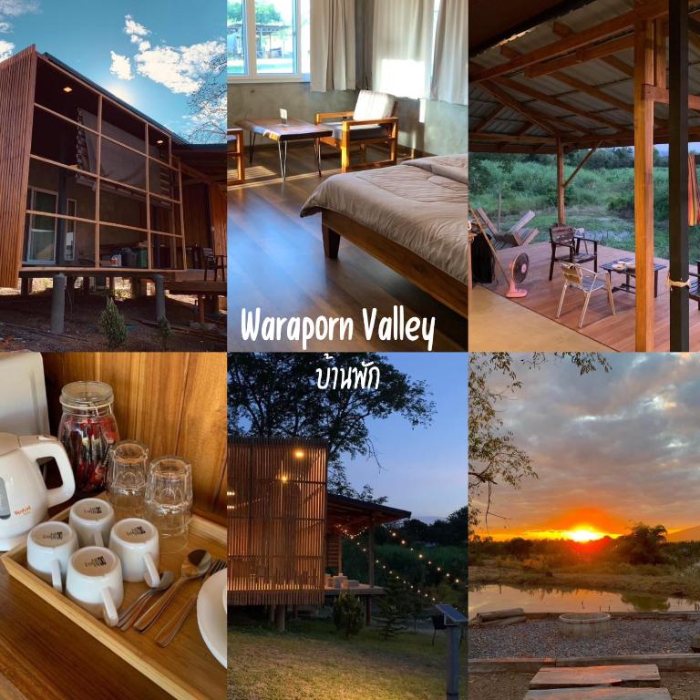 a collage of photos with a picture of a sunset at Waraporn Valley วราภรณ์วัลเลย์ in Ban Nong Tum