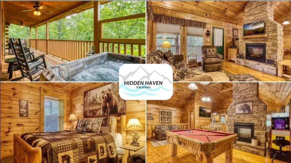 Posezení v ubytování Kozy Cub Cabin, Gated Resort, Pool Table