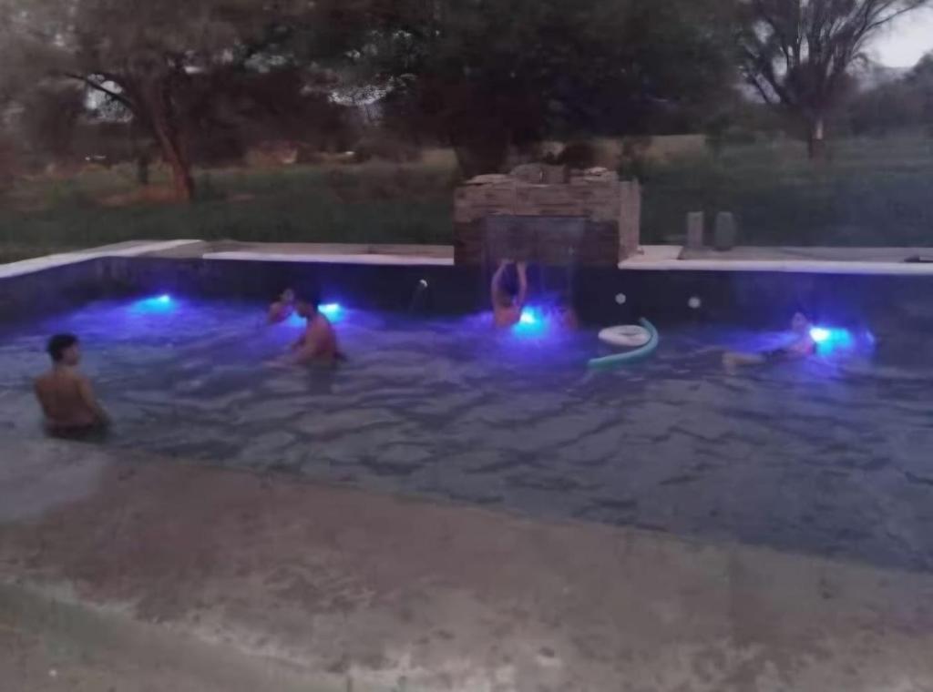 a group of people in a swimming pool with blue lights at Casa de campo Luisa in Tinogasta