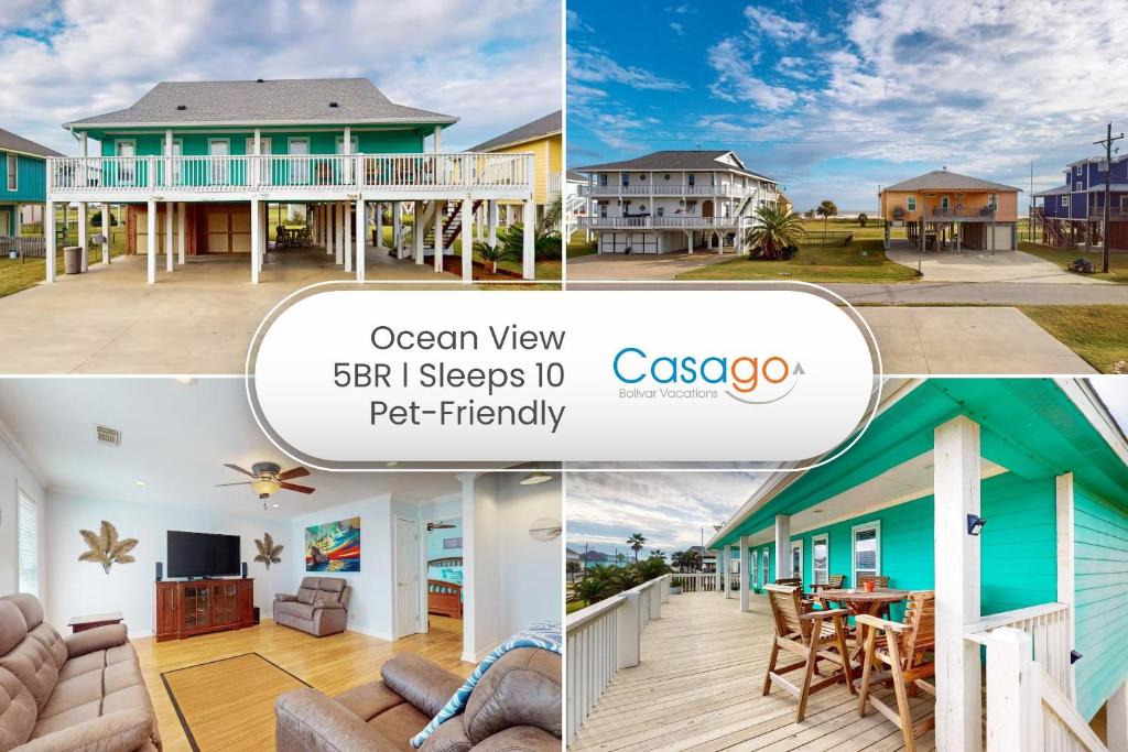 a collage of photos of a house at Ocean View 5BR l Steps to Beach l Pet-Friendly in Bolivar Peninsula