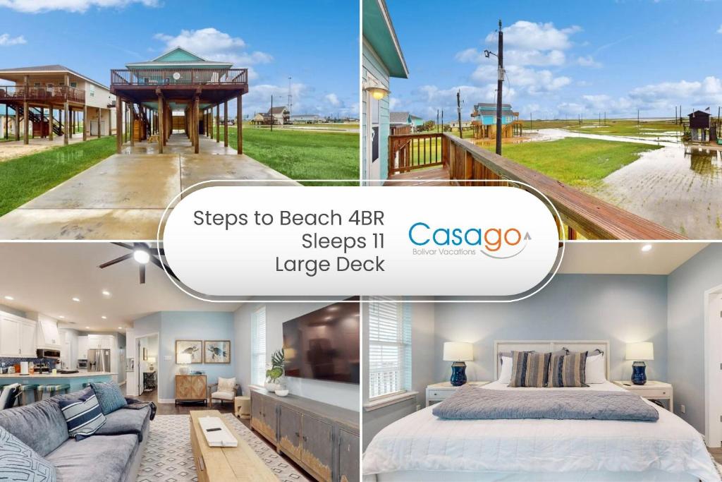 a collage of pictures of a bedroom and a house at Retreat Gulf Views Large Deck Group Ready in Red Fish Cove