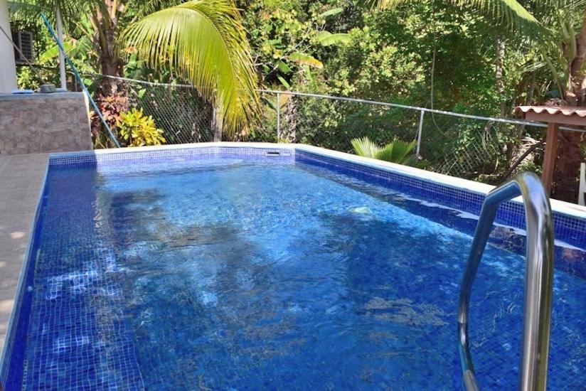 a swimming pool with blue water in a yard at Las Guias Cabaña Privada in Río Hato
