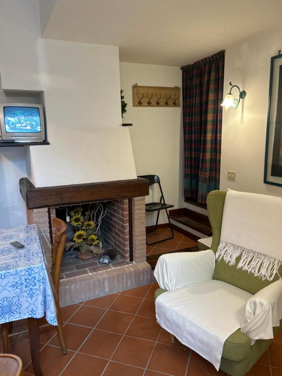 a living room with a couch and a fireplace at La Casetta del Vicolo in Palestrina
