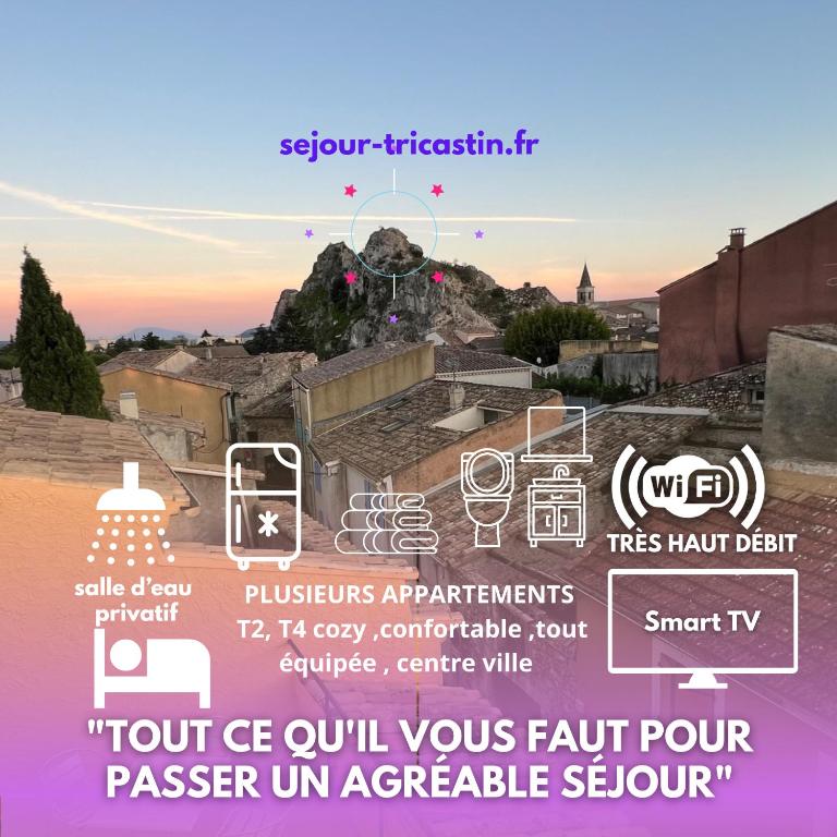 a flyer for a event with a view of a city at logis des abeilles sejour-tricastin in Pierrelatte