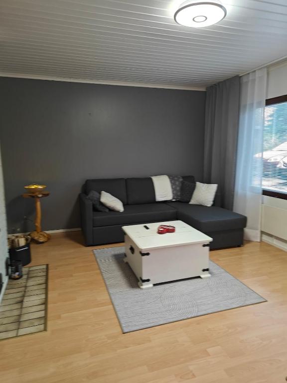 a living room with a couch and a coffee table at Kottaraispari in Imatra
