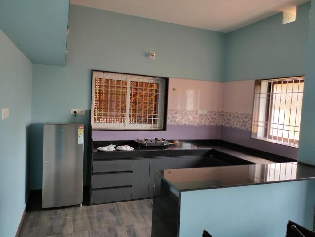 KāsarkodにあるRio'sのシンクと冷蔵庫付きのキッチン