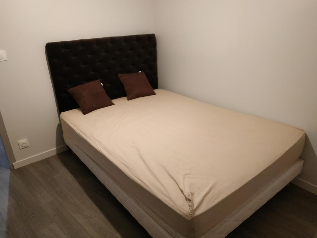 ein Bett mit zwei Kissen darauf in einem Zimmer in der Unterkunft Plénitude guillot in Le Mans