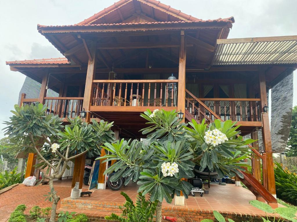 Ấp Thiện SơnTree house的带阳台和一些植物的房子