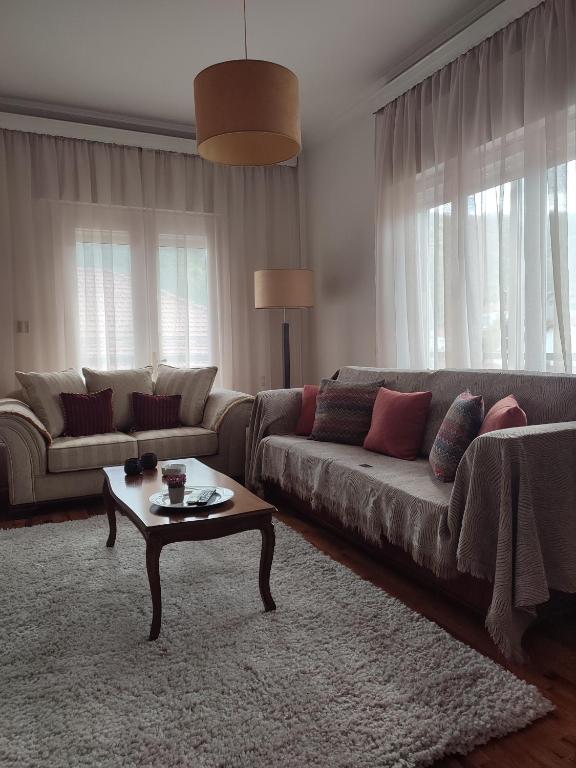 a living room with a couch and a coffee table at Mountain View Apartment in Florina