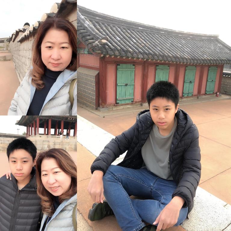four pictures of a woman and a young man at แอปพิงค์นคร in Ban Chek