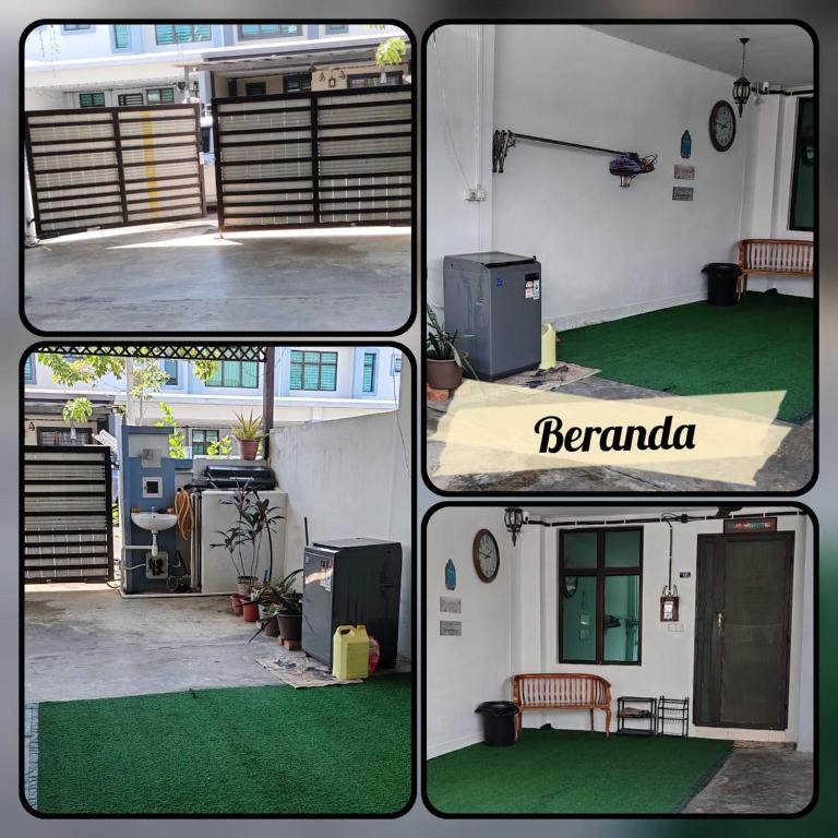 three pictures of a building with a green lawn at Homestay D' Bertam Apisuzie in Kampong Alor