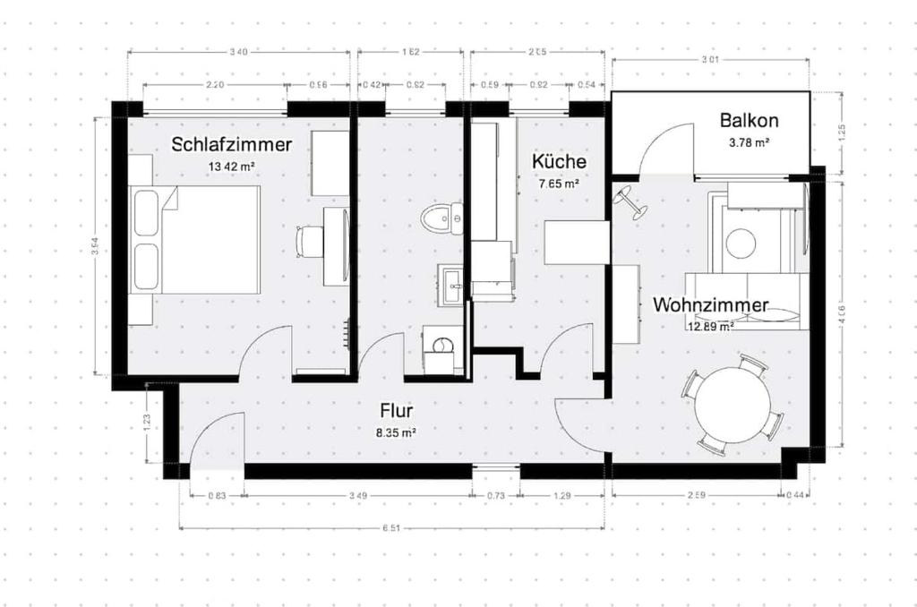 Stylish City Apartment mit Beamer & Balkon Zentral في هاغين: تخطيط الطابق الأسود والأبيض للمنزل