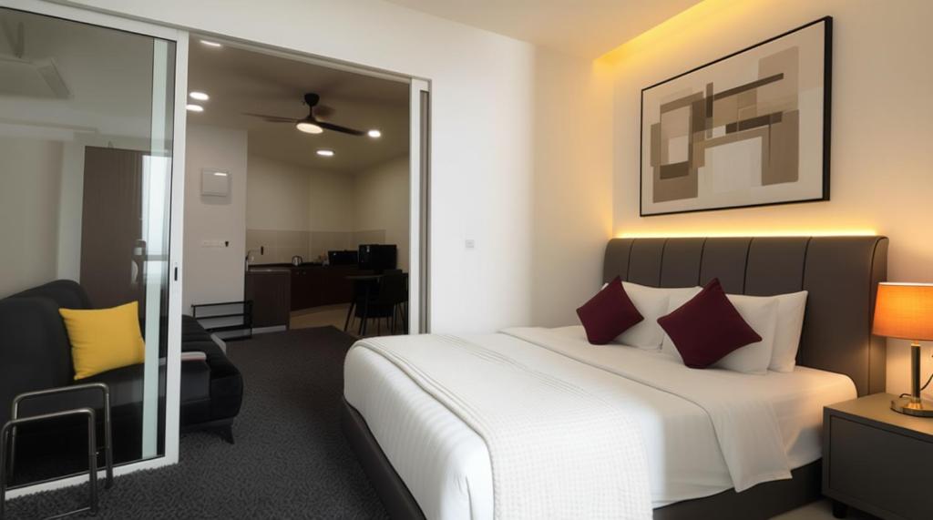 Postel nebo postele na pokoji v ubytování Seaview KK Centre Hotspot The Shore - Mixma Suites