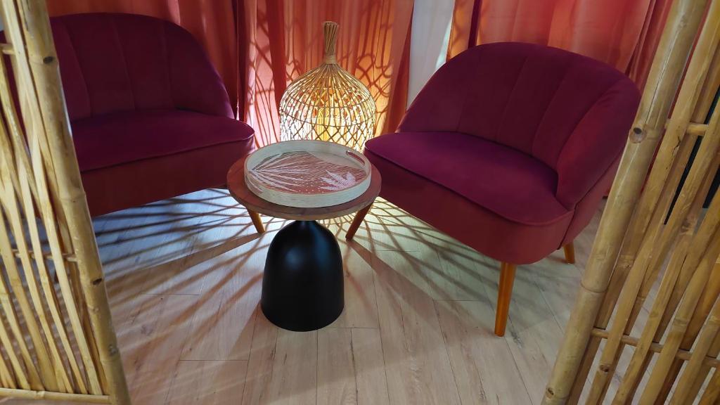 two chairs and a table in a room at Ile verte entre CHU & vieille ville in Grenoble