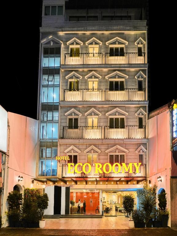 a building with a horoco roxy sign on it at Eco Roomy Hotel in Kuala Lumpur