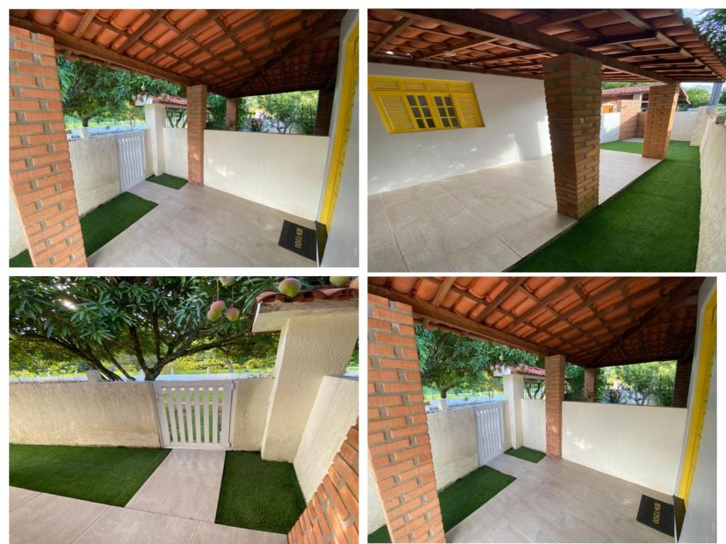 un collage de quatre photos d'un kiosque dans l'établissement Casa Amarela em Cacha Pregos, à Vera Cruz de Itaparica