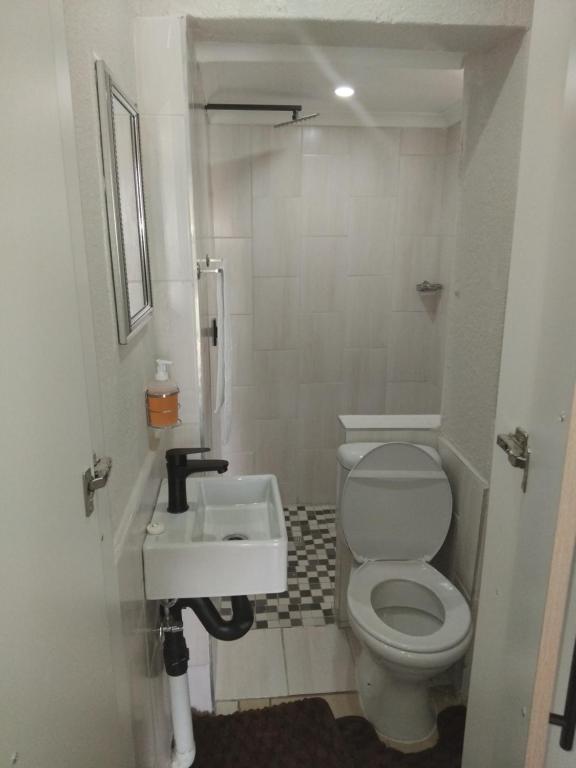 a bathroom with a white toilet and a sink at Viva Guest House in Trevallyn