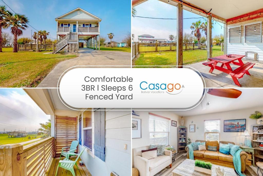 a collage of photos of a house at Crystal Beach 3BR Comfortable Home w/ Patio, Short Drive to Beach in Crystal Beach