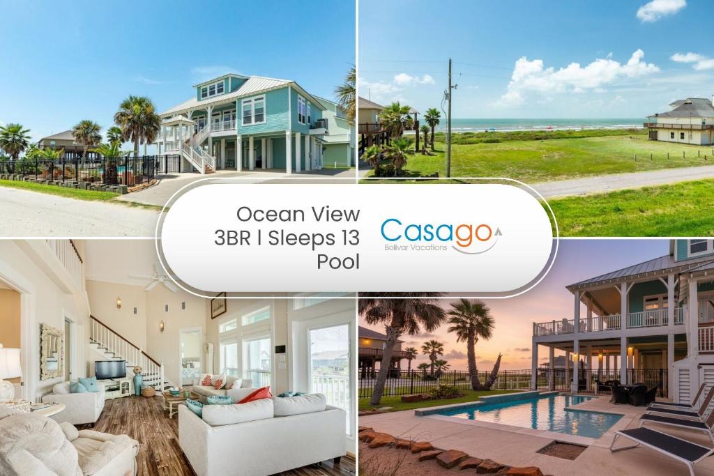 a collage of three pictures of a house at Exclusive Pool Gulf Views Modern Cargo Lift in Bolivar Peninsula