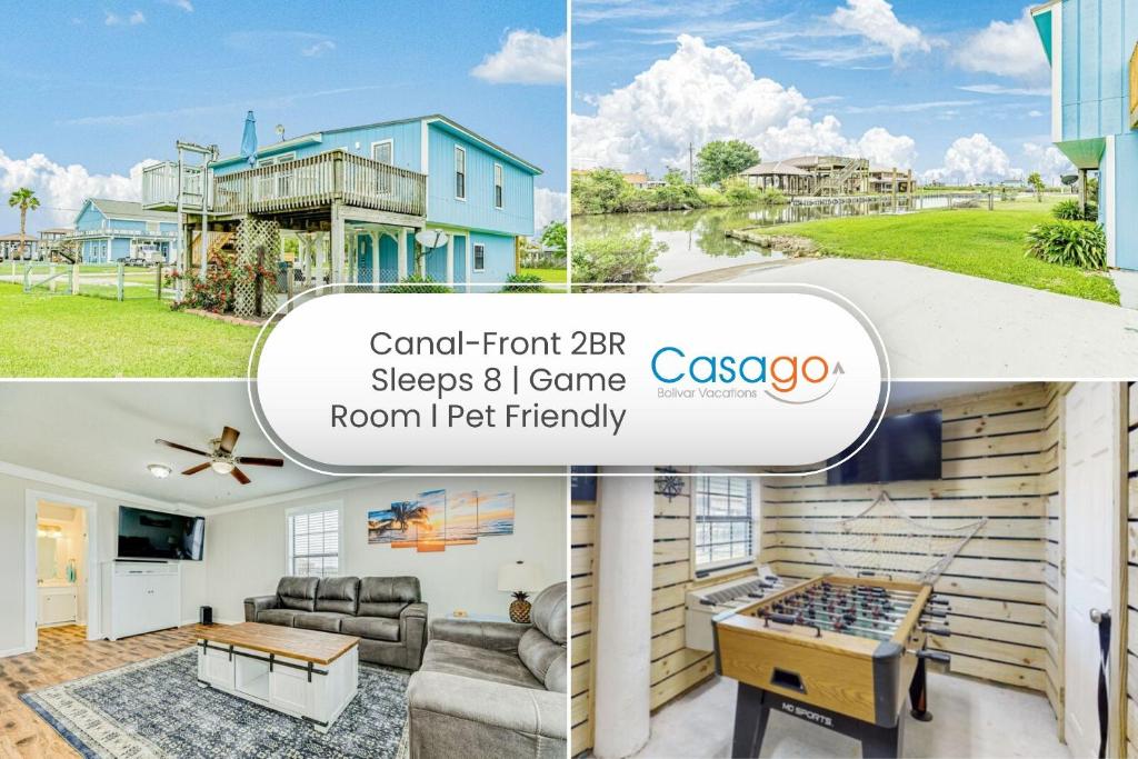 a collage of three pictures of a house at Ultimate Canal Front Game Room Boat Ramp in Crystal Beach