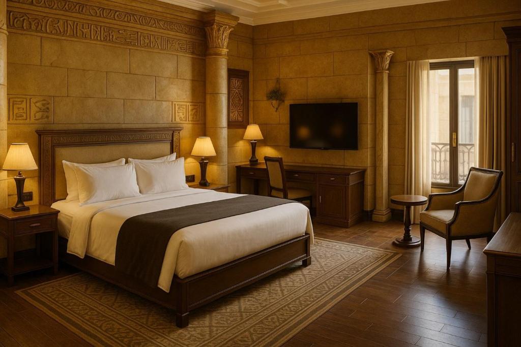 a bedroom with a bed and a desk and a television at Girtingak Verty in Travnik