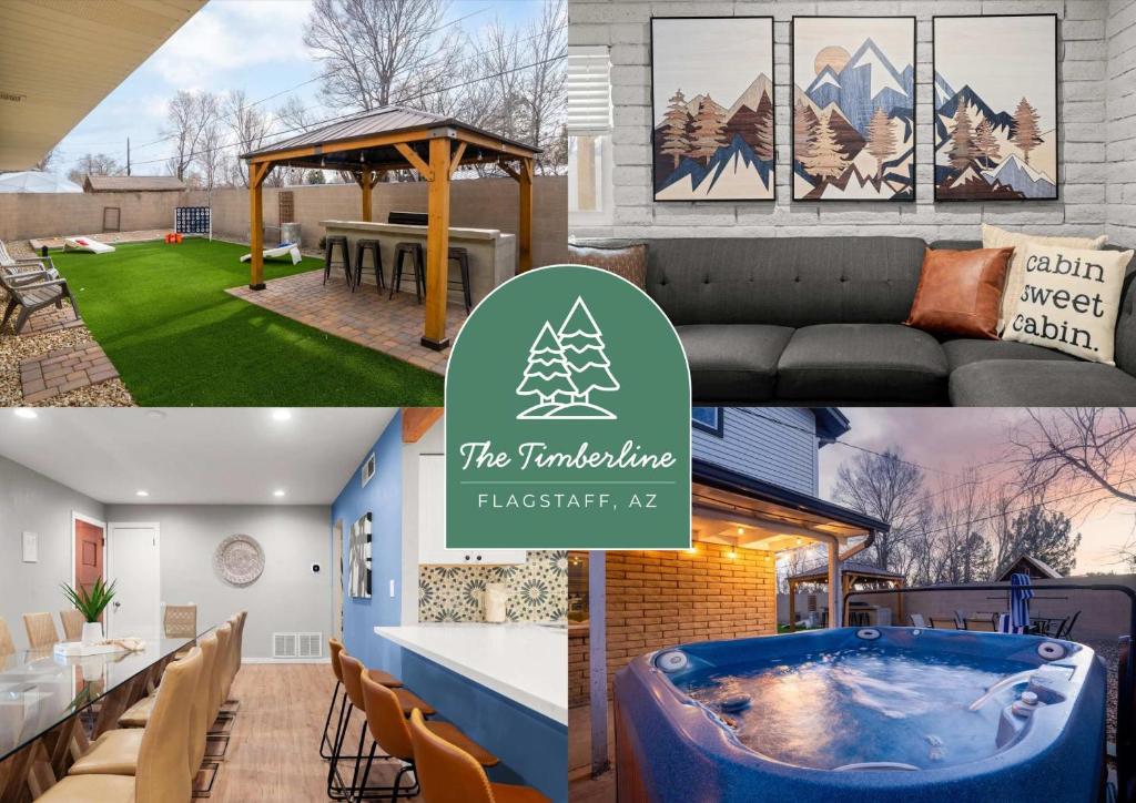 a collage of pictures of a house with a hot tub at Sleeps 18 Hot Tub Pool Table Fire Pit Arcade Game in Flagstaff