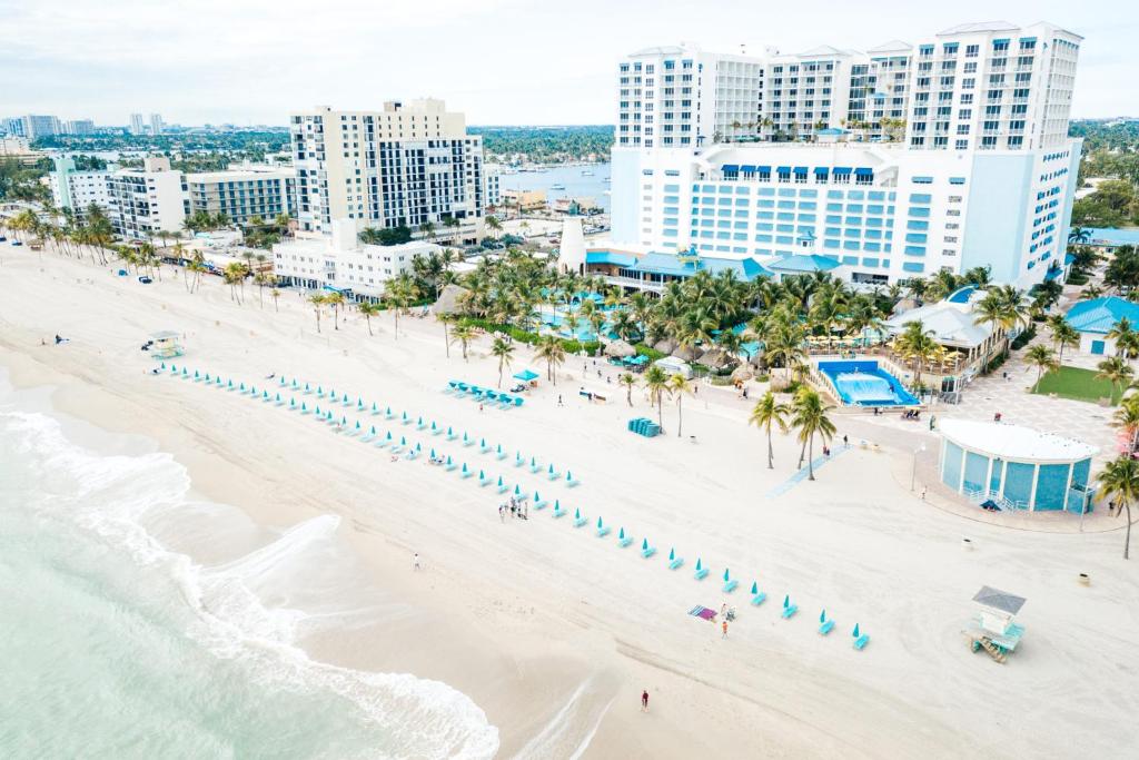 an aerial view of the beach in front of the ocean at Beach and Down Town Hollywood in Hollywood
