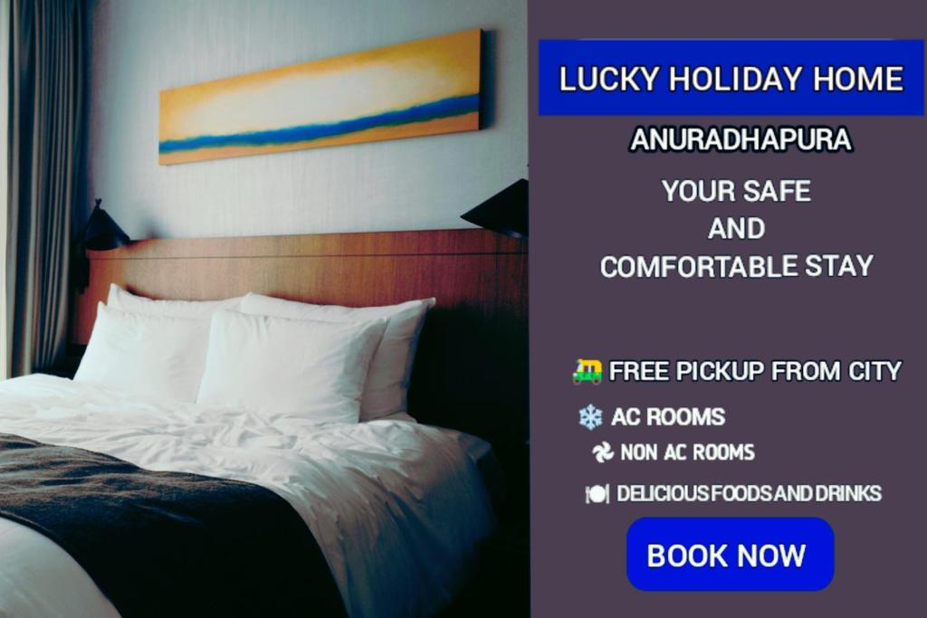 a poster of a bed in a hotel room at Lucky Holiday Home in Anuradhapura