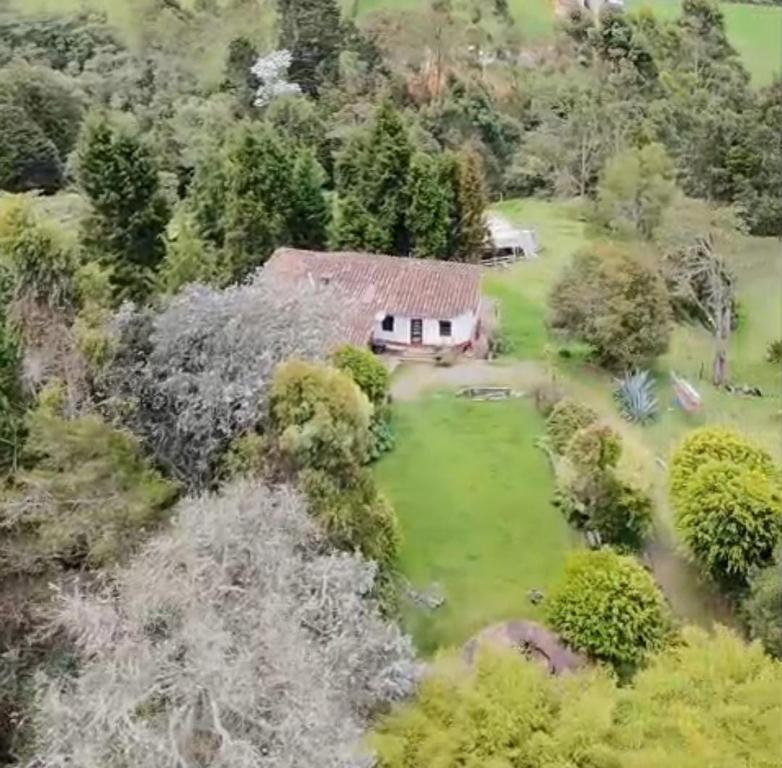 an aerial view of a house in the trees at Finca 5 Continentes - Cerca MatroCable ARVI in Guarne