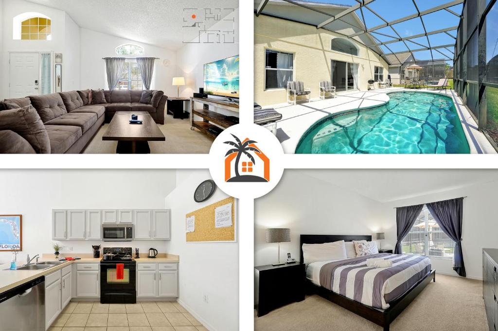 a collage of photos of a house with a pool at XENOStays - Family Villa with Pool Near Disney in Kissimmee
