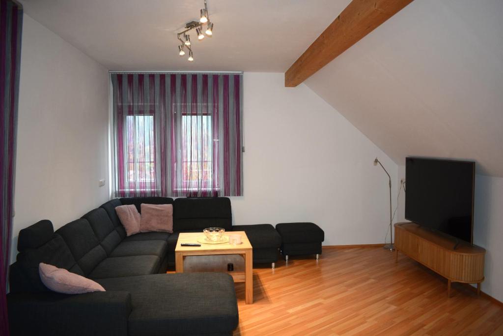 TV a/nebo společenská místnost v ubytování Ferienwohnung mit Blick auf Kremsmauer