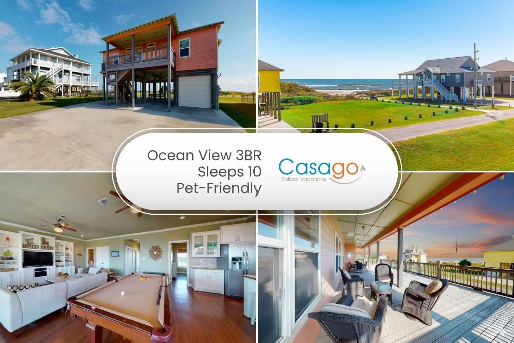 a collage of three pictures of a house at Ultimate Ocean Views Game Room Dog Haven in Bolivar Peninsula