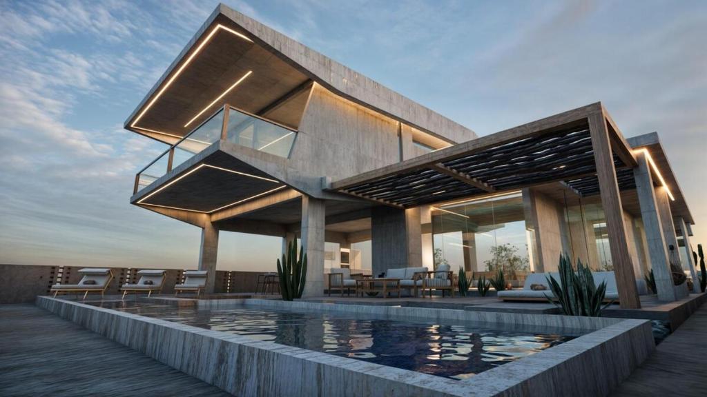 a rendering of a house with a swimming pool at Casa Arrecife in Talara