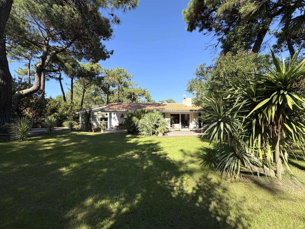 a house with a large yard with palm trees at Charmante villa familiale au Cap Ferret, proche plages, 9 pers - FR-1-736-68 in Cap-Ferret