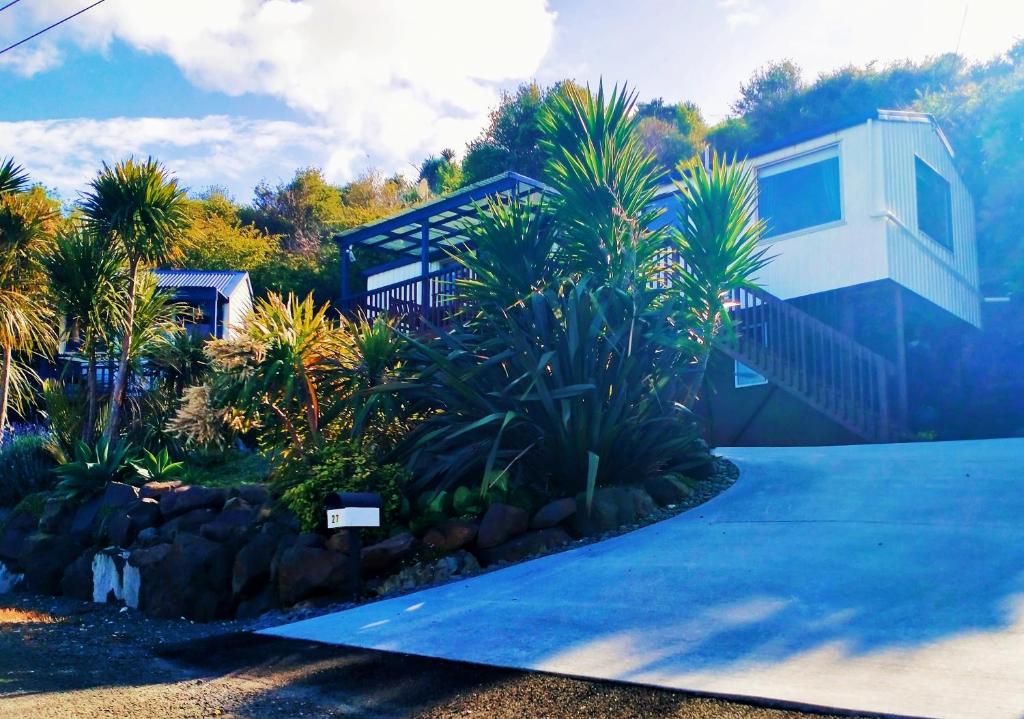 PahiにあるWaterfront weekend stay with sleep outの私道前のヤシの木がある家