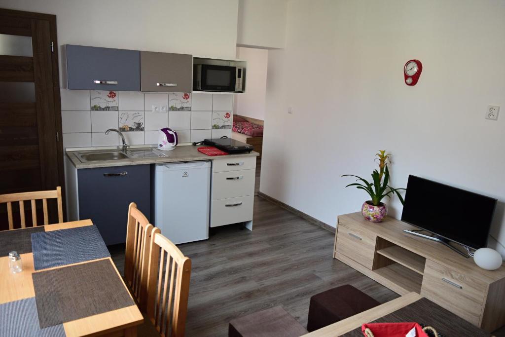 A kitchen or kitchenette at Apartmány Lenko - near thermal aquapark Tatralandia